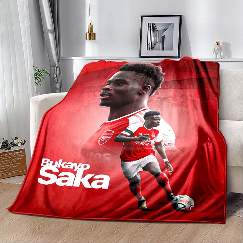 Bukayo Saka Arsenal Football Player Portrait Red Print Soft Flannel Throw Blanket Lightweight Warm Sofa Couch Bed Home Decor Cover For Soccer Fans 80cm x 120cm