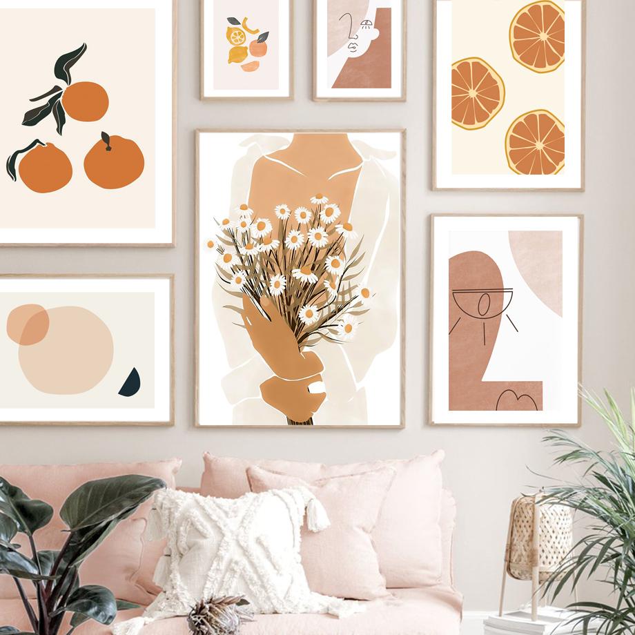 

Abstract Orange Mango Flower Illustration Round Wall Painting Nordic Poster Printing Wall Picture for Living Room