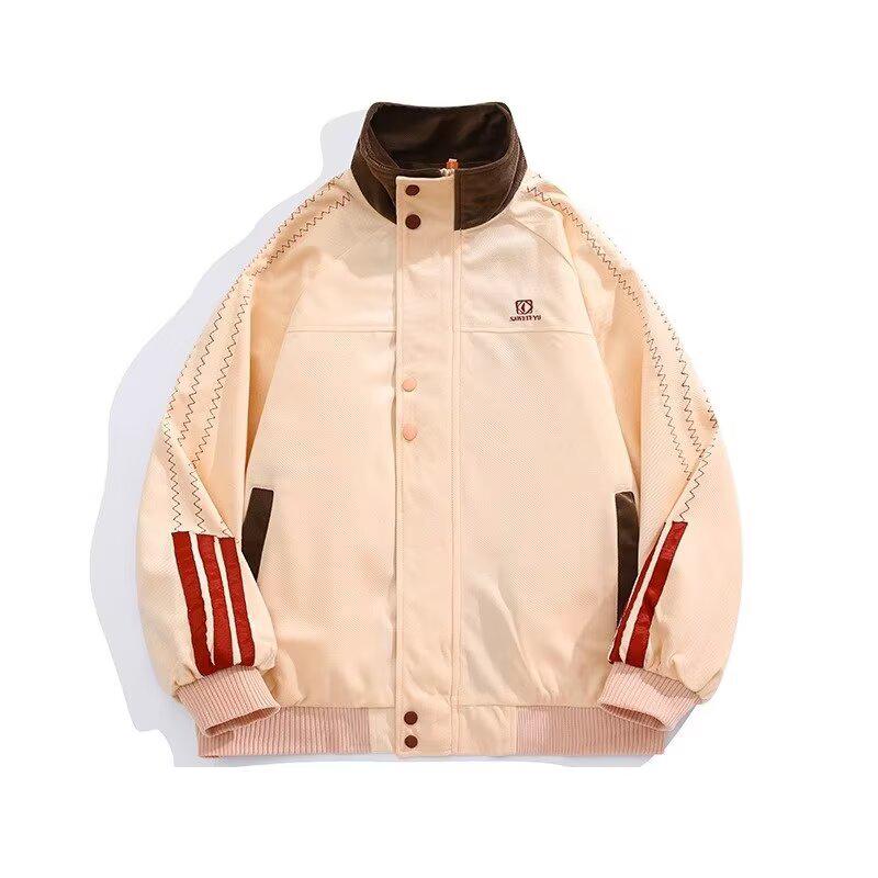 Unisex Retro Color Block Patchwork Baseball Jacket - Casual Stand Collar for Spring/Autumn 2XL розовый