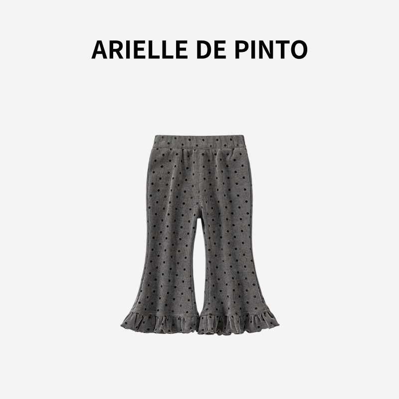 French Arielle De Pinto Girls  Pants Spring and Autumn Style Simple Lace Pants Polka Dot Girls  Flared Pants Gray background polka dots 100
