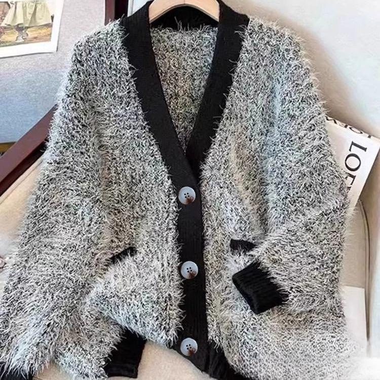 European Loose Knit Sweater Women Elegant Long Sleeve Lazy Style Autumn Winter Tops