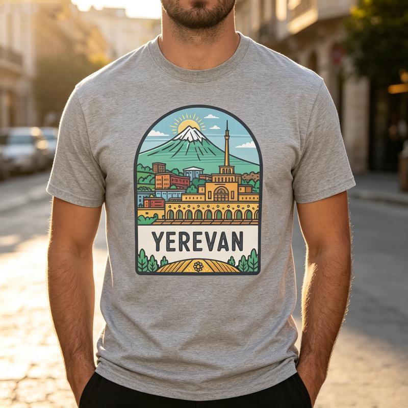 Vintage Yerevan Travel Tee ArUnisexian Landmark Print Unisex Unisex Cotton Short Sleeve Trendy Streetwear Gift For Vacation