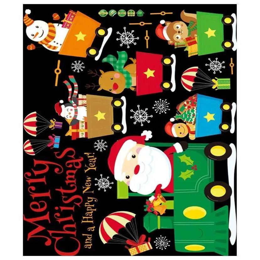 Christmas Cartoon Train Sticker Decor Children's Room Bedside Shop Window Glass Scene Arrangement Festival Atmosphere Dress Up