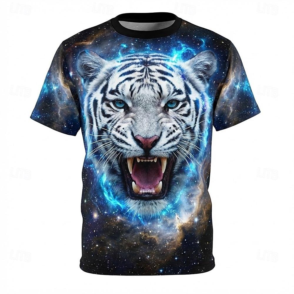 Men's Animal Tiger Funny T Shirt Short Sleeve T shirt 3D Print Crew Neck Shirt Exaggerated Designer Party Holiday