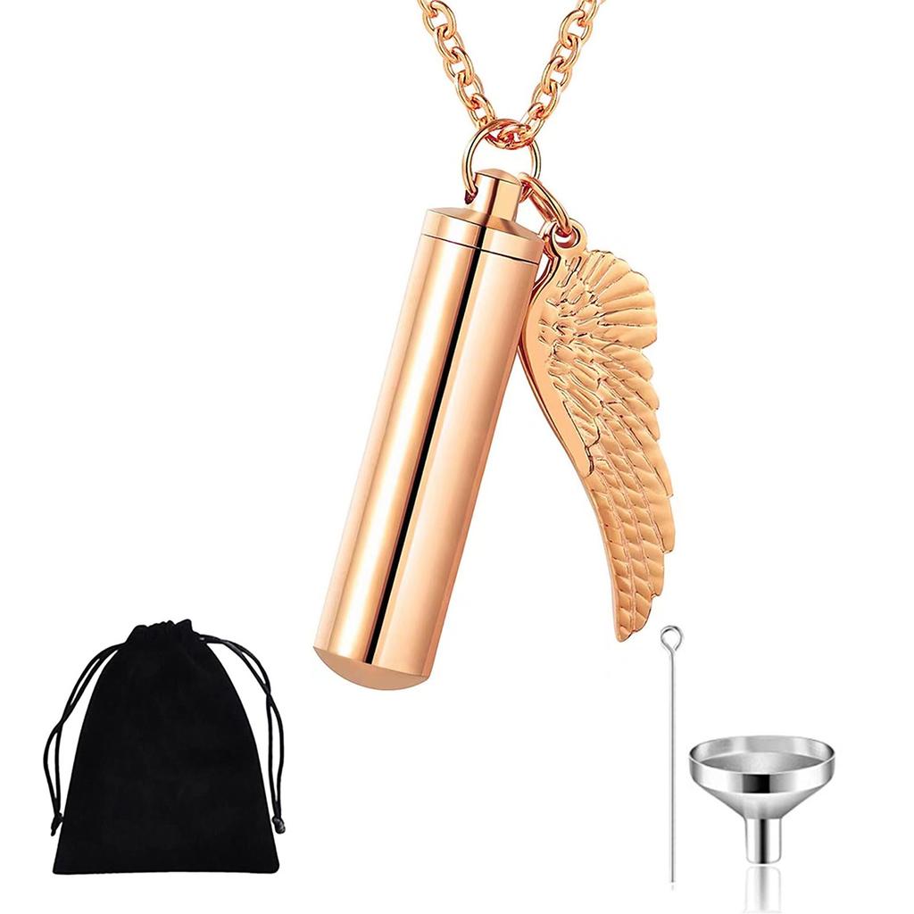 Ashes Pendant Cylindrical Small Wings Memory of Loved Ones Pet Cat Dog Necklace Easy To Carry Everyday Wear Pet Tribute Supplies