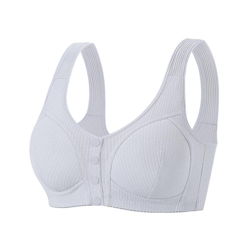 New Style Threaded Cloth Pure Cotton Front Buckle Underwear Women's Vest Style Creative Middle-aged and Elderly Large Size No Steel Ring Bra