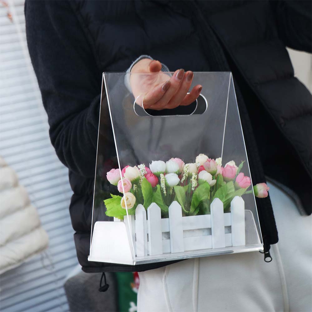 Transparent Acrylic Flower Box Reusable Flower Bag Creative Bouquet Wrapping Bag Wedding Party
