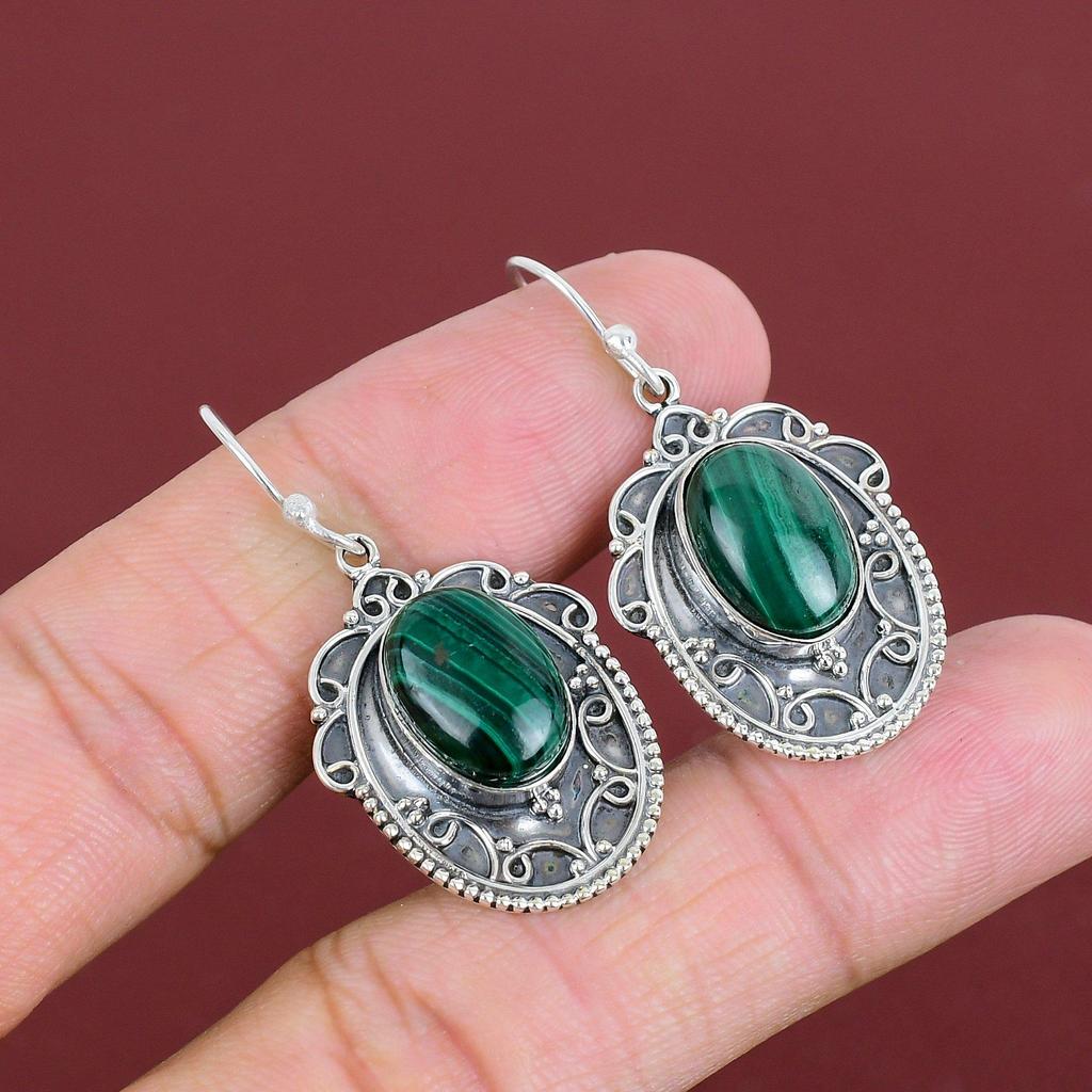 Malachite Earring Natural Gemstone Earrings Designer Jewelry Handmade Earrings 925 Sterling Silver Earring Vintage Earring Engagement Gifts