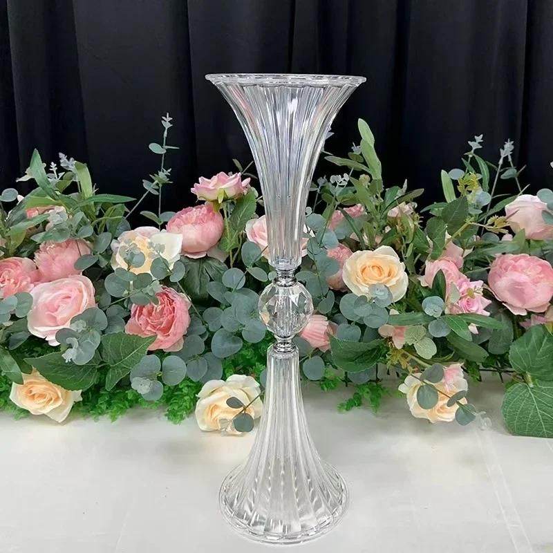 10pcs New Wedding Vase Acrylic Transparent Trumpet Style Table Flower Stand Center Table Decorative Supplies