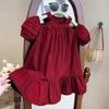 Summer Girls' Korean Dress Solid Color Round Neck Off Shoulder Princess Dress Girls' Stylish Children's Summer Outfit