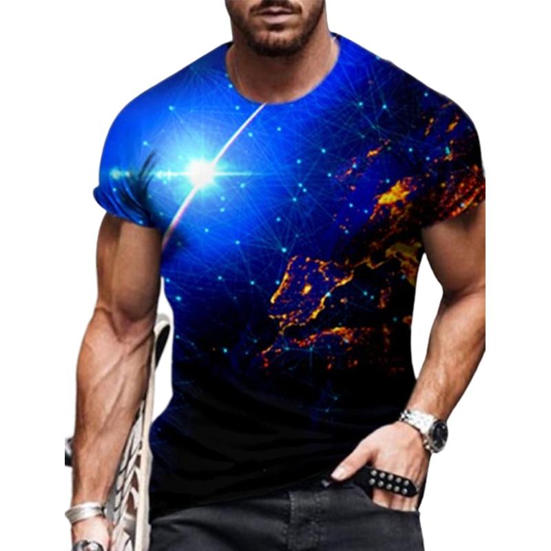

Новая летняя мужская модная футболка, мужская футболка с принтом сверкающего звездного света, топ M синий