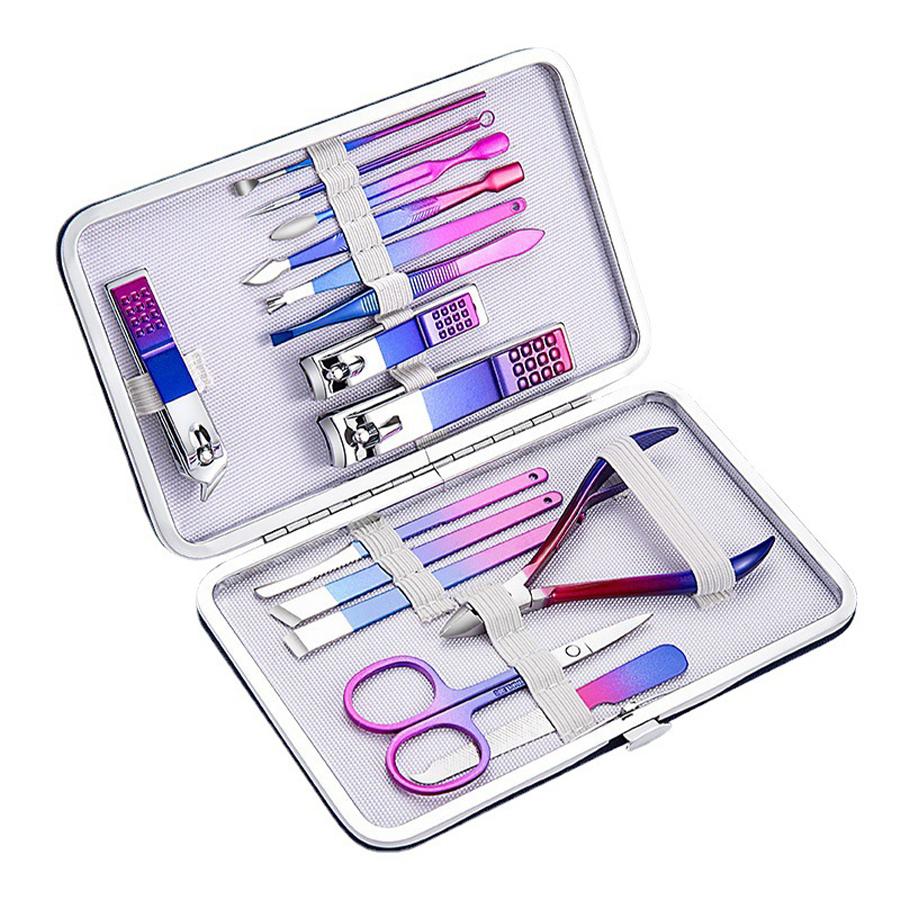 Colorful Stainless Steel 7-15 Piece Beauty Nail and Eyebrow Repair Set Manicure Set Nail Clippers