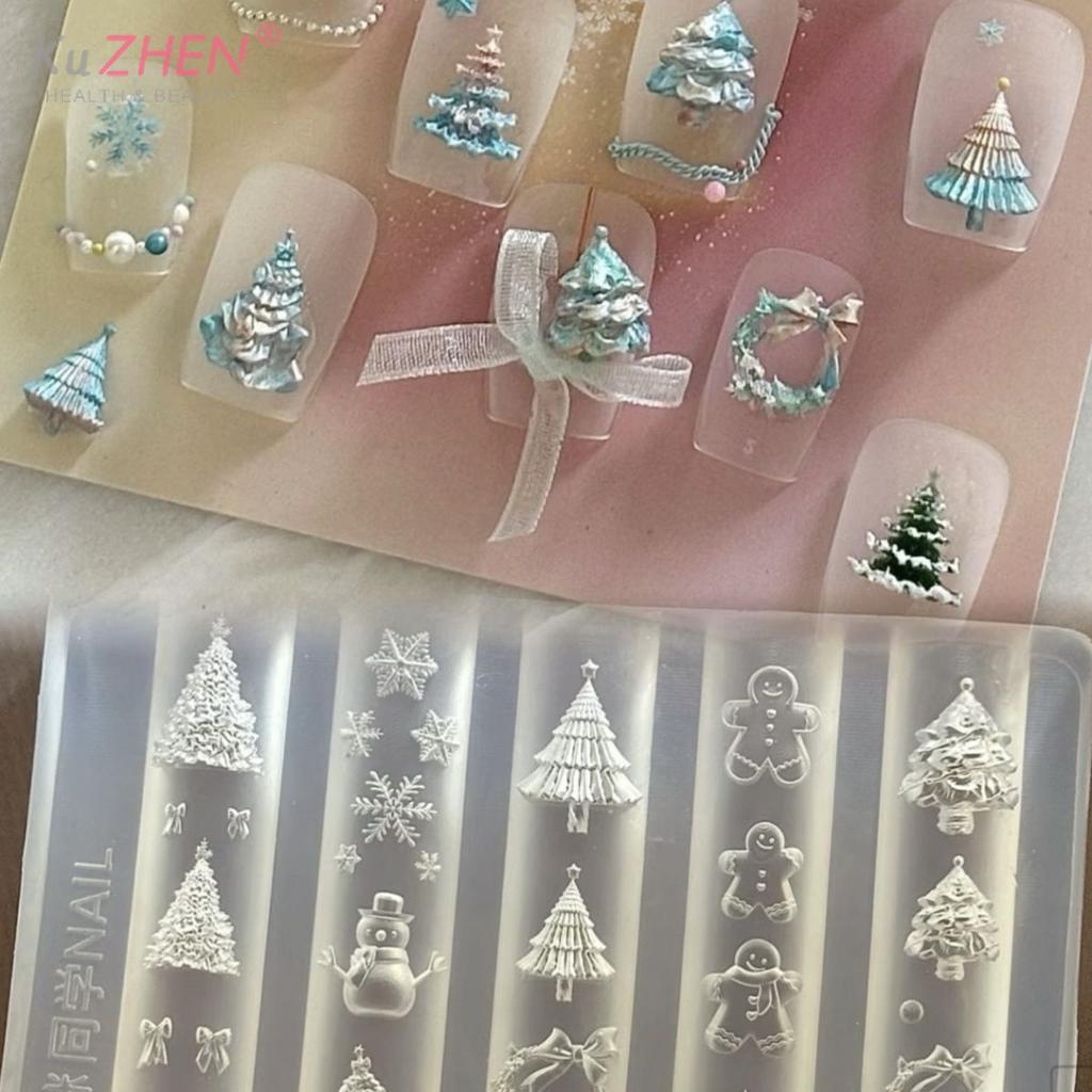 3D Silicone Nail Mold DIY Christmas Tree Snowman Gingerbread Man Transparent Template Nail Art Decorations Manicure Design Tool