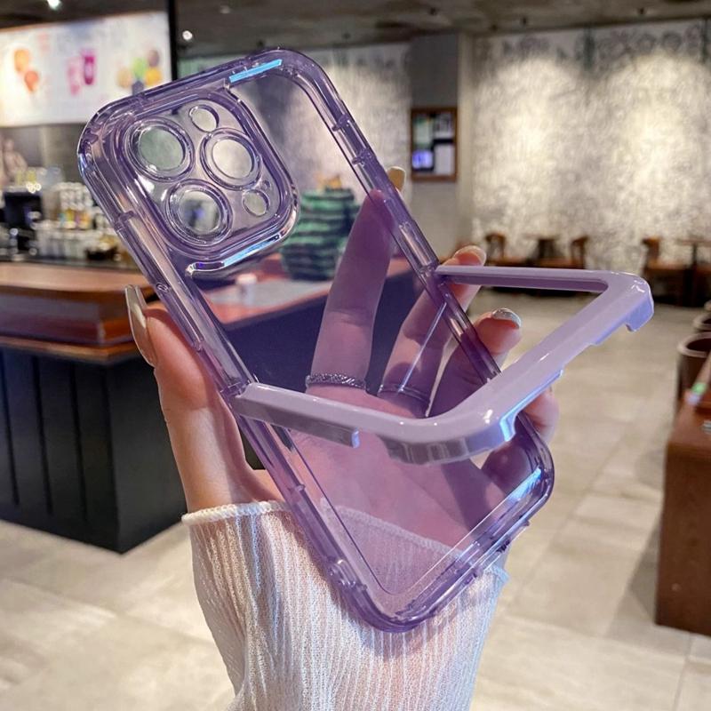 

Розкішний прозорий чохол-тримач із підставкою для iPhone 11 12 13 14 15 16 Pro Max, протиударний бампер, задня кришка For iPhone 12 Pro фіолетовий