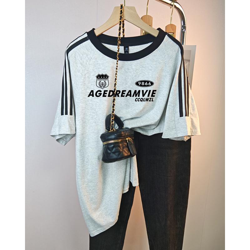 

Женская летняя футболка с коротким рукавом контрастного цвета 2024 XXXXL