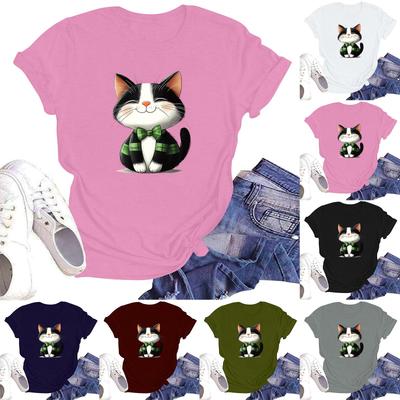 Women's Fashion Printed Round Neck Short Sleeve T-Shirt Pullover Top