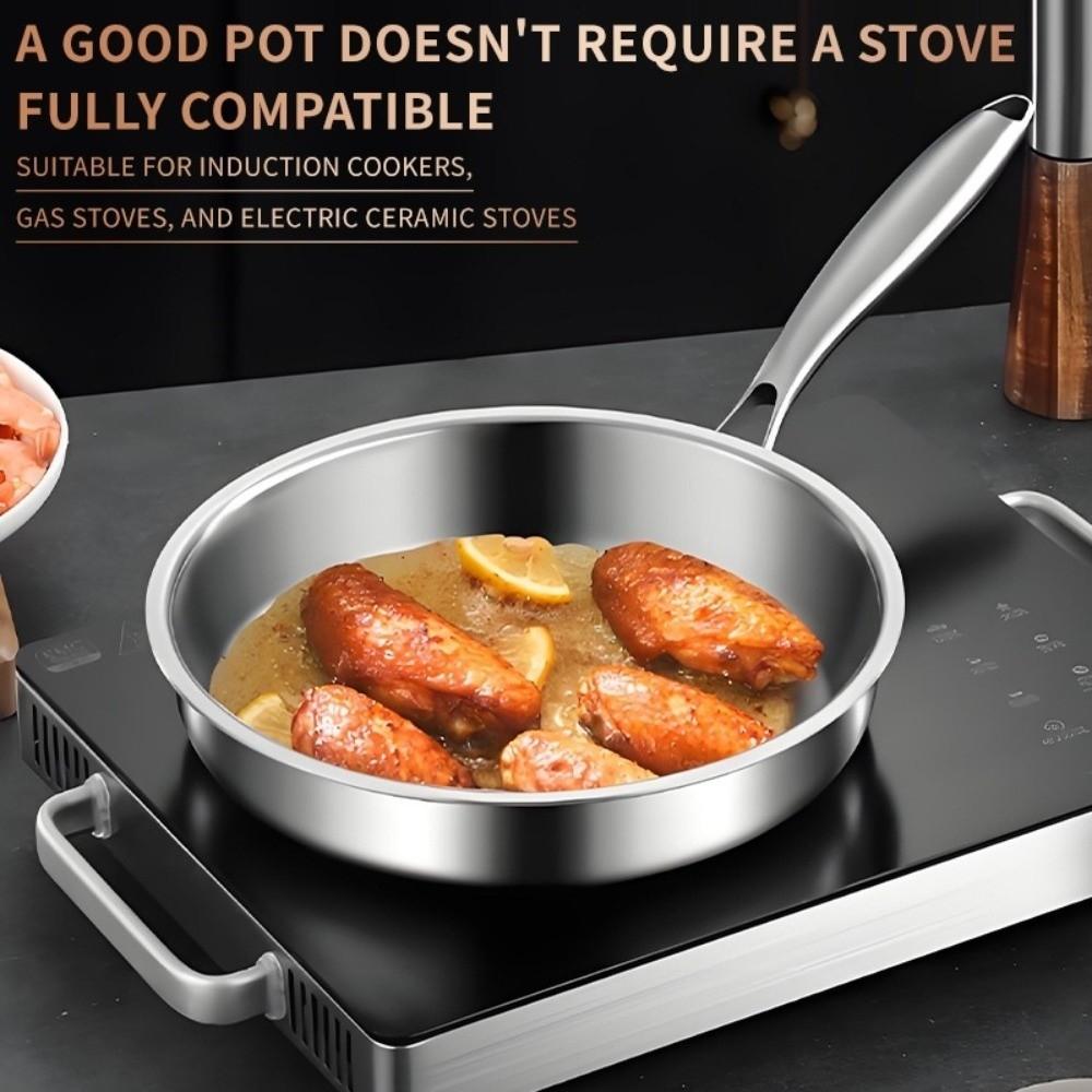 316L Stainless Steel Frying Pan Non-Stick Uncoated Cooking Pot  for Gas Stove Induction Cooker