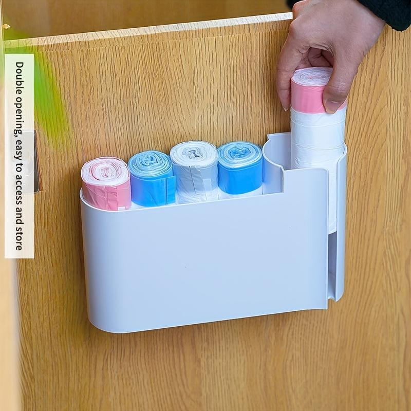 Wall-Mounted Dual-Compartment Trash Bag Organizer with Transparent Window - ABS Plastic Kitchen Cabinet Door Storage Box, Space-Saving Design