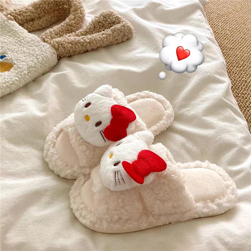 Autumn and Winter Cute Cartoon Plush Warm Home Indoor Cotton Slippers Women's One-word Non-slip Fluffy Slippers Women's Winter