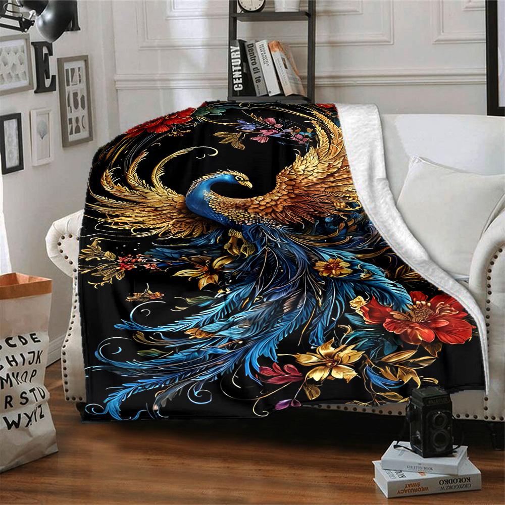 1pc Phoenix Feather Blanket, Lightweight Flannel Throw For Sofa, Bed, Travel, Camping, Livingroom, Office, Couch, Chair