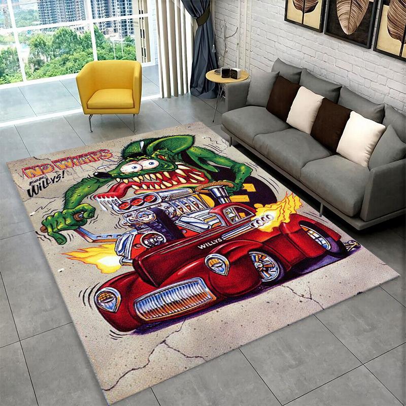 3D Rat Fink Cartoon Raceauto Moto Bord Tapijt Vloerkleed voor Slaapkamer Woonkamer Bank Deurmat Huisdecoratie,Kind Speelruimte Tapijt Antislip