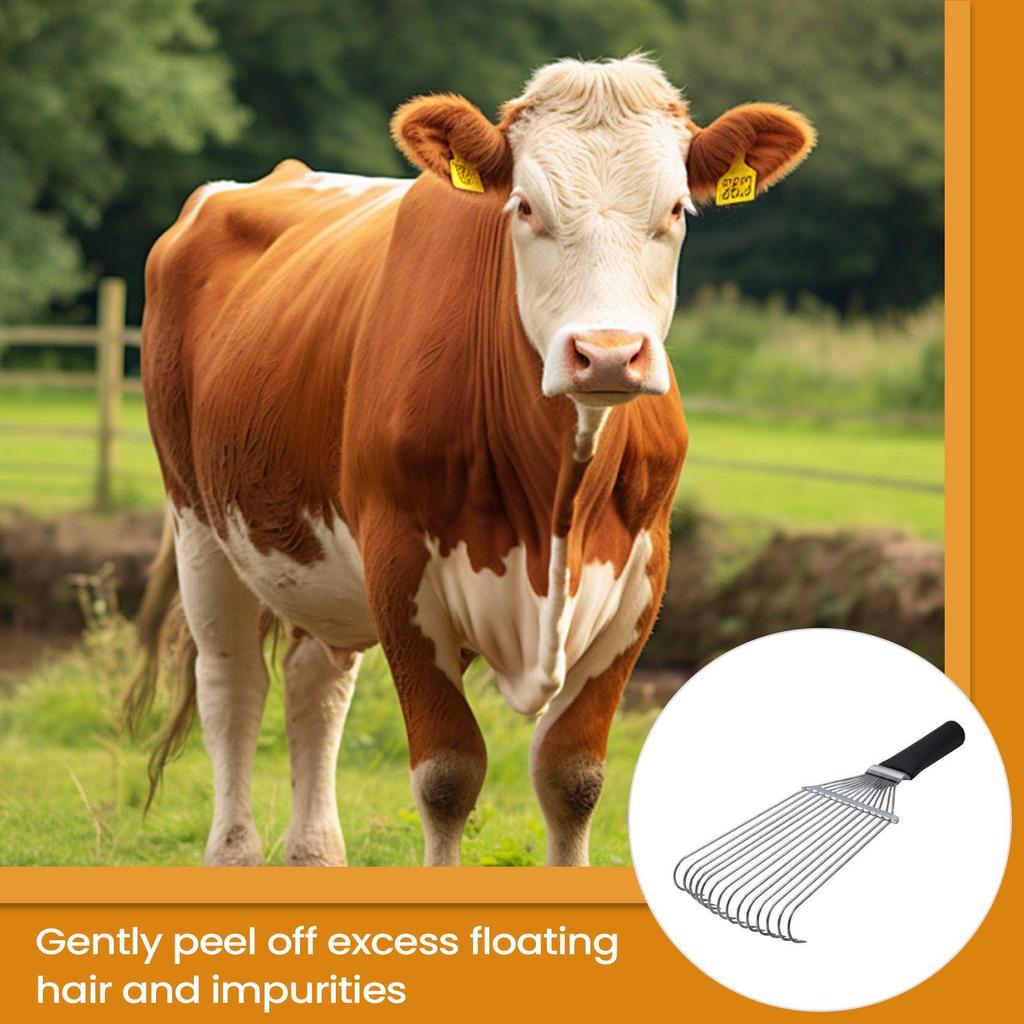 Livestock Shedding Rake Horse Mane Undercoat Rake Ergonomic Steel Cashmere Wool Dematting Comb for Sheep Cow Goat Animals Pets