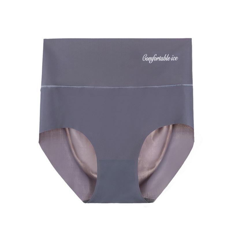 

Дышащие трусы, женские трусики из ледяного шелка, трусы с высокой талией, трусики с подъемом бедер, женское нижнее белье с принтом XL темно-серого