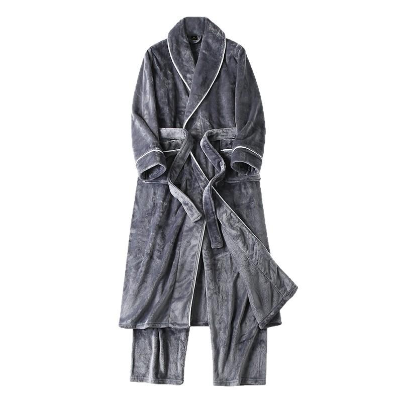 Men's Plush Fleece Robe Set Bathrobe Spa Robes With Pockets Soft Winter Shawl Collar Long Sleeve Robe Warm Pants Set for Men Fluffy Homewear Sleepwear