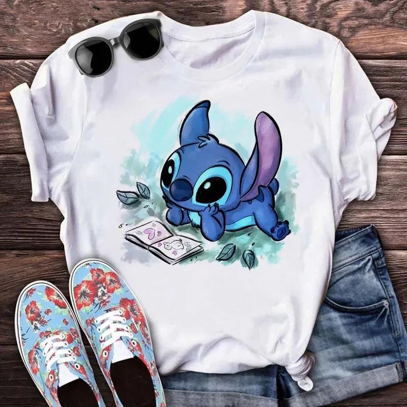 Kawaii Stitch Women's Fashion Top Casual Women's Round Neck T-Shirts Harajuku 90s Cute Stitch Women's Short Sleeves Tops Tees