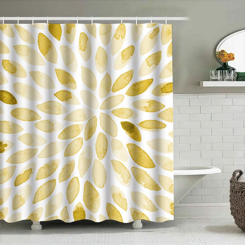 Yellow Watercolor Leaf Shower Curtain Home Decor Bathroom Accessories Set Waterproof Washable Fabric Curtain Panels Multiple Siz