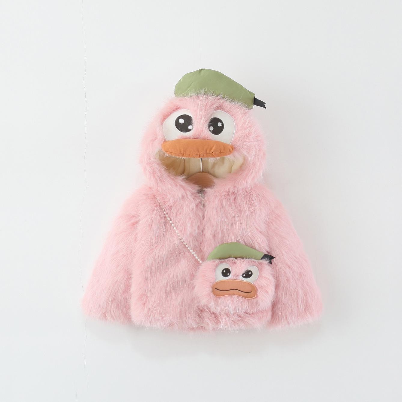 

Girls Winter Fleece-Lined Cartoon Duck Sweater Coat with Duck Bag Fits height 100 cm розовый