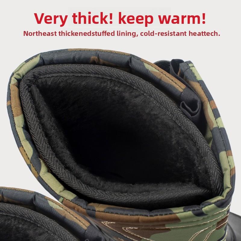 Winter Men's Rain Boots Outdoor Waterproof Casual Cotton Shoes Non Slip Fishing Boot Plush Warm Snow Boots Mid-calf Cotton Botas