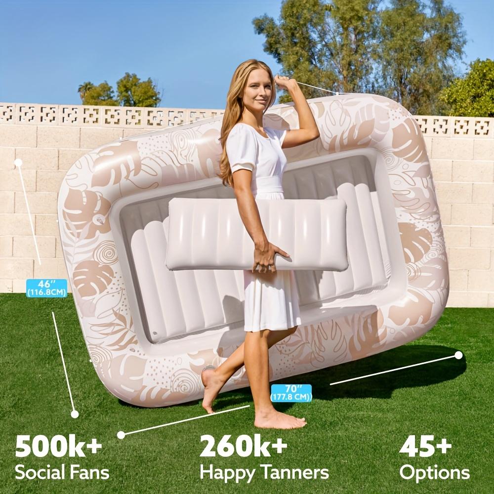 JOYFY Inflatable Tanning Pool Lounger Float 70  x 46  Pool Floats Adult with Pillow 4 in 1 Suntan Tub Raft Floatie Sunbathing