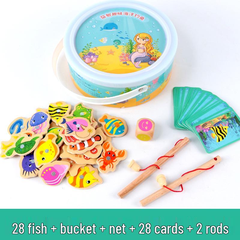 Kids' Magnetic Wooden Fishing Game - Cartoon Marine Life Educational Toy