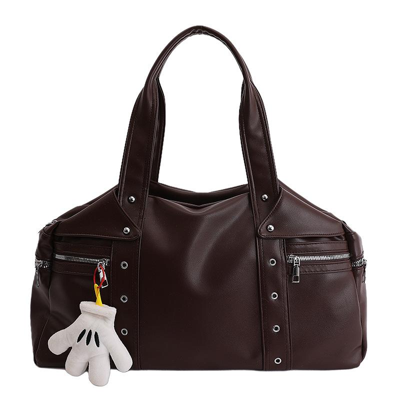Stylish Studded Tote Bag, Retro Soft Leather Large Capacity Handbag Multi-compartment Shoulder Bag Zippered Women Motorcycle Bag