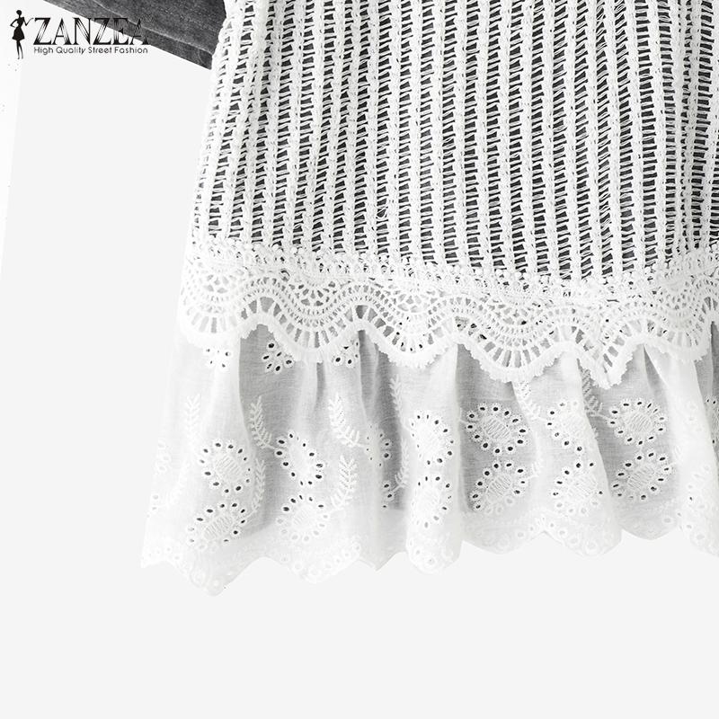 ZANZEA Womens Casual Patchwork Lace Crochet Summer Short Sleeve T-shirts