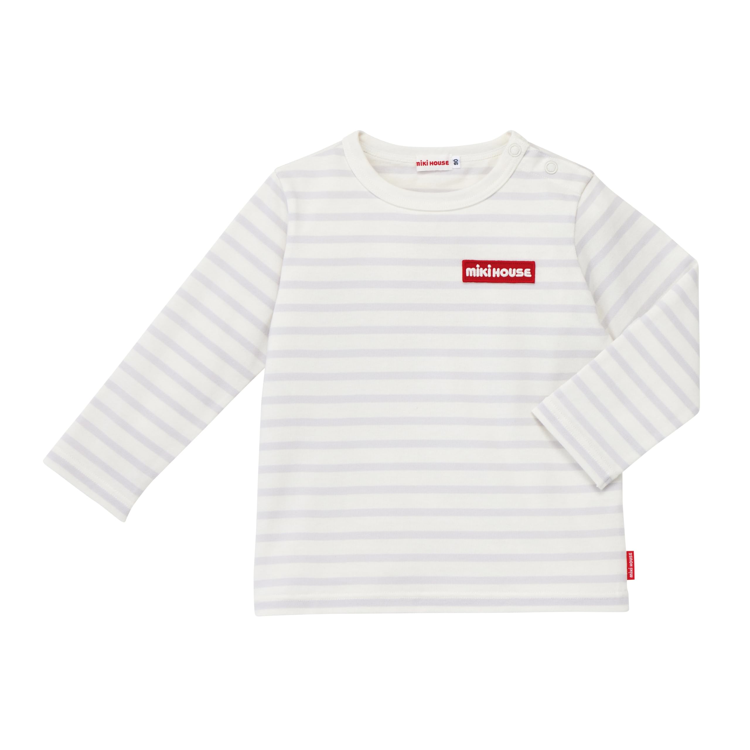 

в полоску и с логотипом для мальчиков и для малышей и для дошкольников и школьников серый [Miki House] Эксклюзивная веб-футболка с длинным рукавом для девочек, детей, для использования, серый