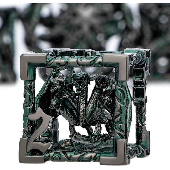 ARUOHHA Hollow DND Dice Set Copper Blue 5-Headed Dragon D and D Dice with Gift Box, Dungeons and Dragons Role Playing Games 7PCS Metal Polyhedral
