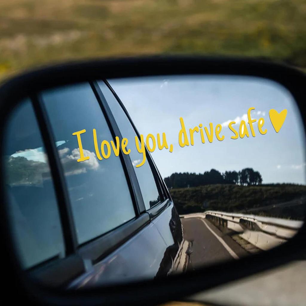 1pcs Car Mirror Stickers I Love You Drive Safe Emblem Labels For Truck Bumper Vehicles Exterior Decor Decals With Heart Shape