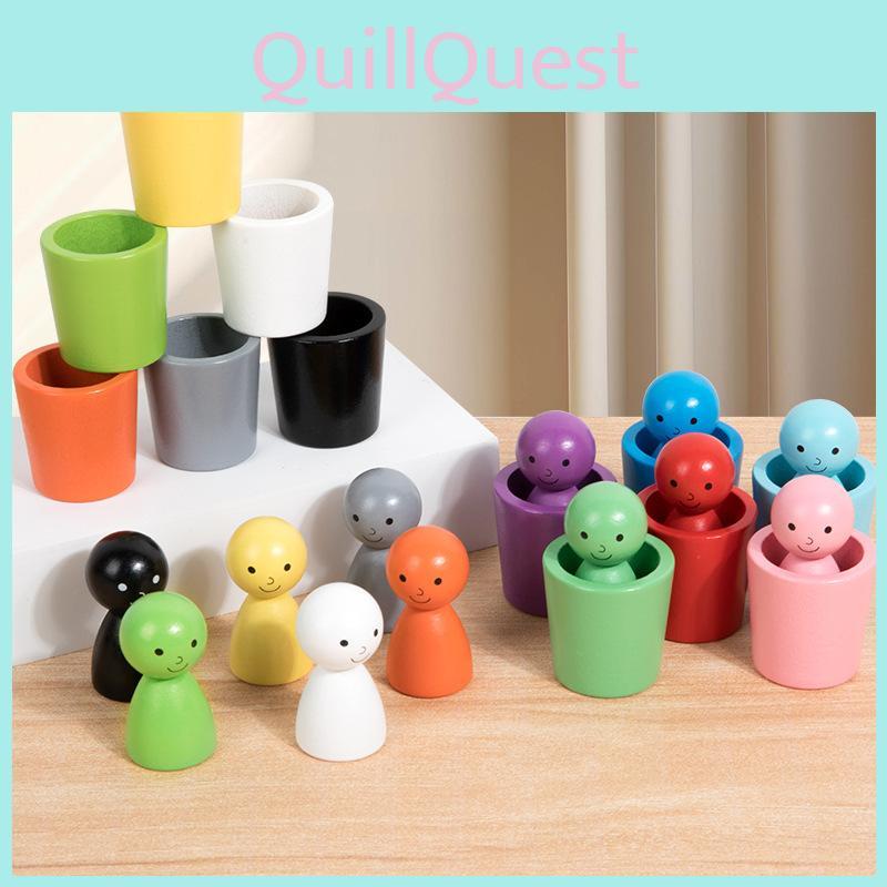 Wooden Montessori Color Sorting Cups For Kids Handeye Coordination Educational Toy