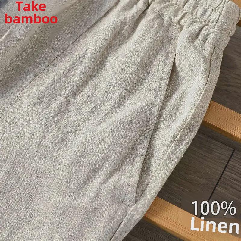 Pánské slim-fit kalhoty z bavlny a lnu – velká velikost, ležérní, lehké na jaro a léto