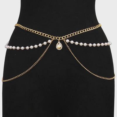 European & American Multi-Layer Emerald Diamond Metal Body Waist Chain