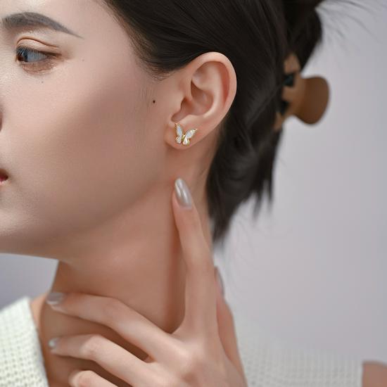 Elegant Gold-Plated Butterfly Mother-of-Pearl 925 Silver Stud Earrings