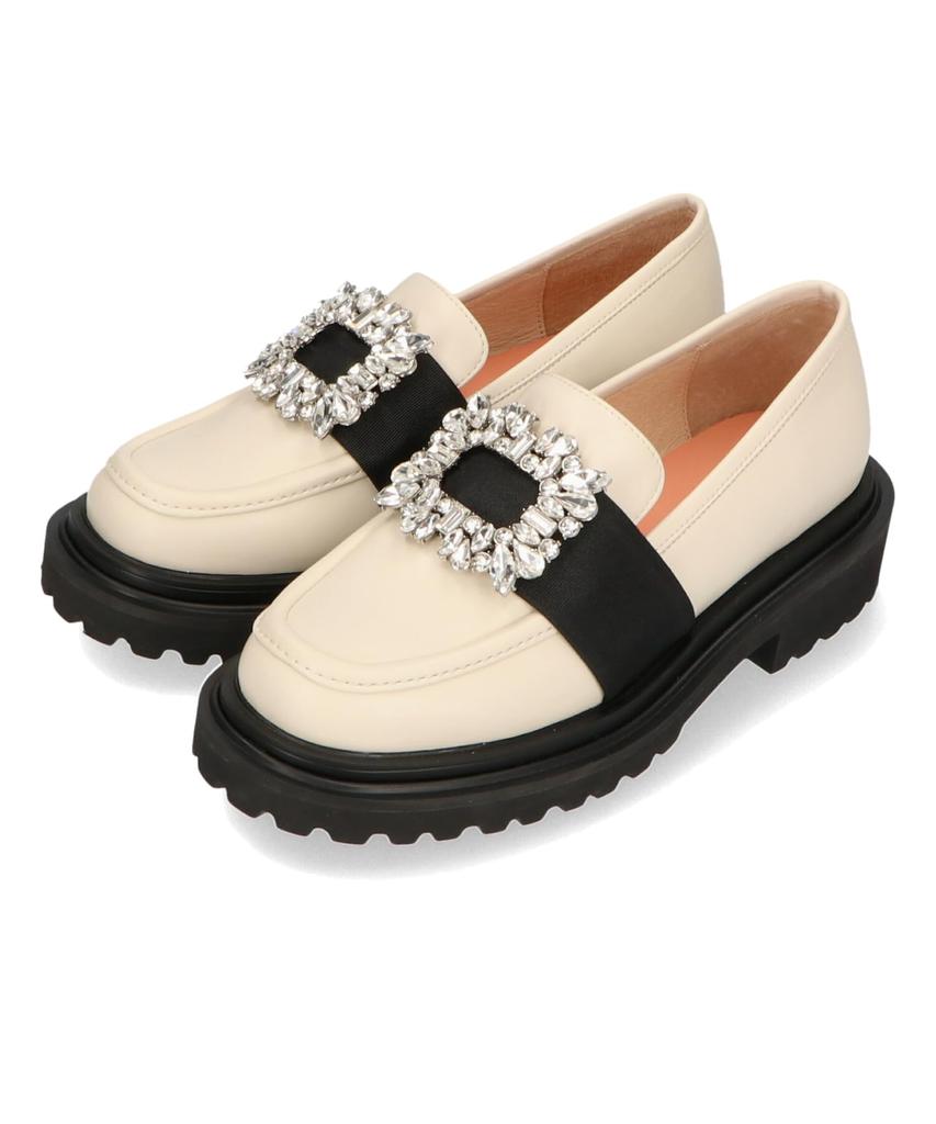 Oriental Traffic Shoes Loafers Thick Sole Jewel Heel Synthetic Leather Easy To Walk In 41118 WHITE Cm Women's 23.0