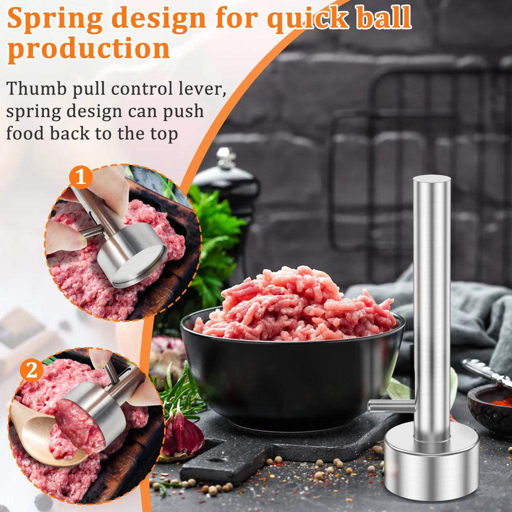 Silver Scoop Stainless Steels Falafel Meatball Maker Spring Design Scoop Rustproof Meatball Baller Maker Cooking Accessories