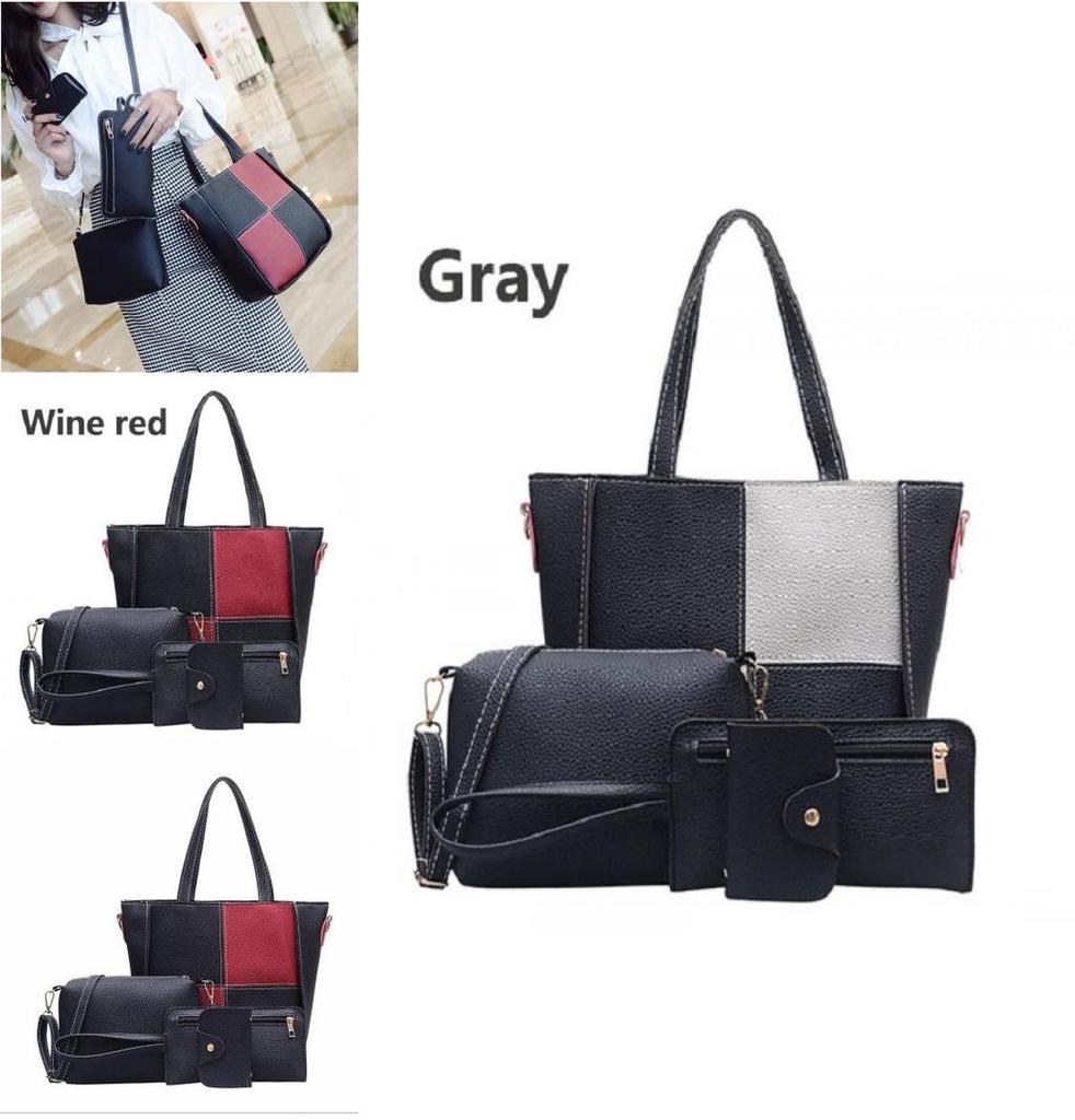 Fashion Women Splicing Color Shoulder Bag Pu Leather Handbag Holder Messenger Bag 4cs With Premium Quality Materials And Timeless Design
