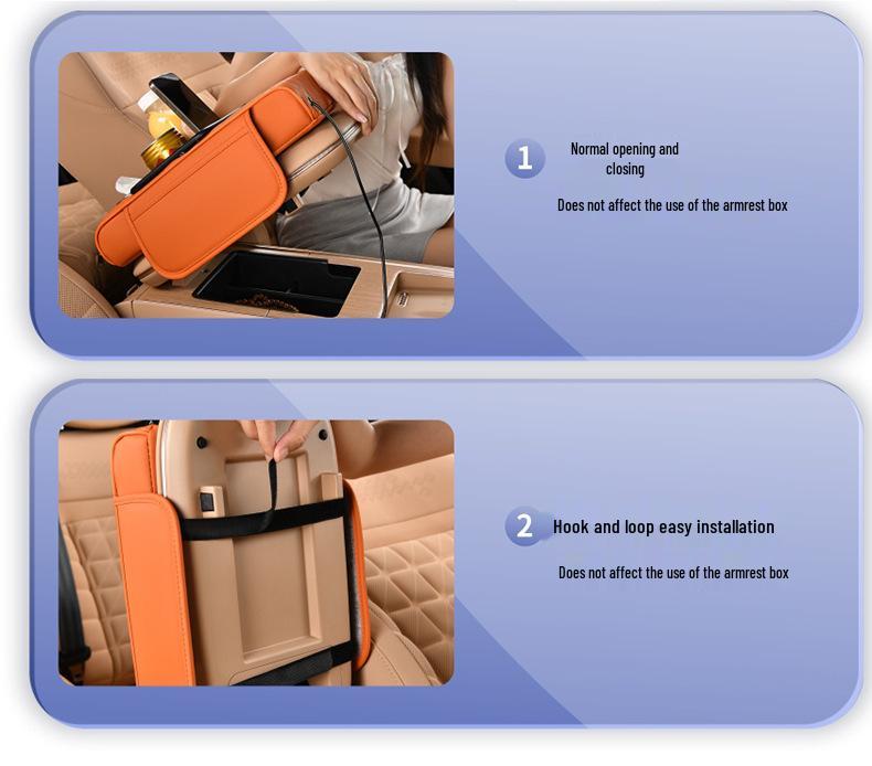 Rhombus Charging Car Armrest with Nappa Leather, Dual Cup Holder, Storage & Tissue Box.