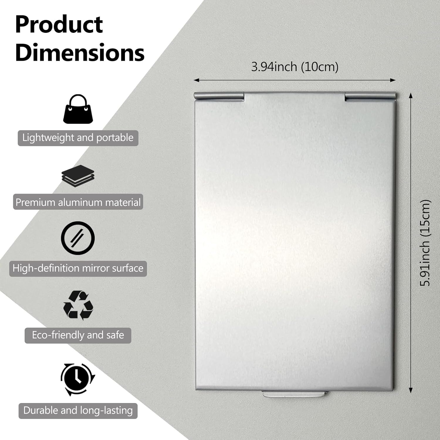 Simple Flip-Top Makeup Mirror, Portable Folding Ultra-Slim Aluminum Vanity Mirror for Makeup, Travel & Grooming, 5.91x3.94 Inch