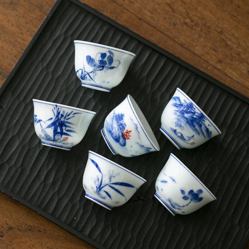 Blue and White Hand-painted Porcelain Teacup Set