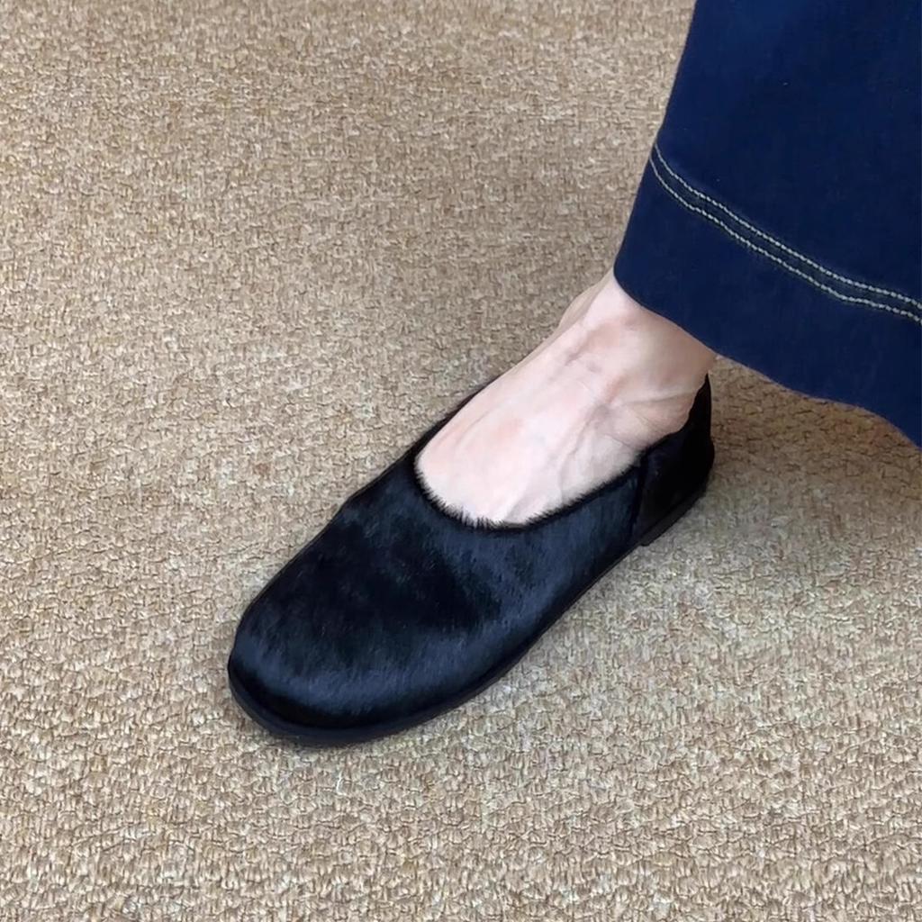 Fashion French Retro Square Toe Mules Horse hair Shoes Minimalist Slip On Flats Spring Autumn Women's Comfortable Loafers Mix Orders